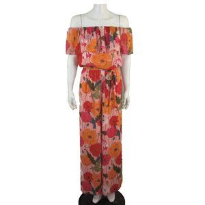 Trina Turk Feverish Floral Off Shoulder Wide Leg Jumpsuit 6 Tie Belt